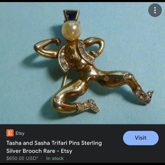 Vintage Trifari Sterling Sasha Male Russian
Cossack Dancer w/ Crown Brooch 1940s - Picture 3 of 4